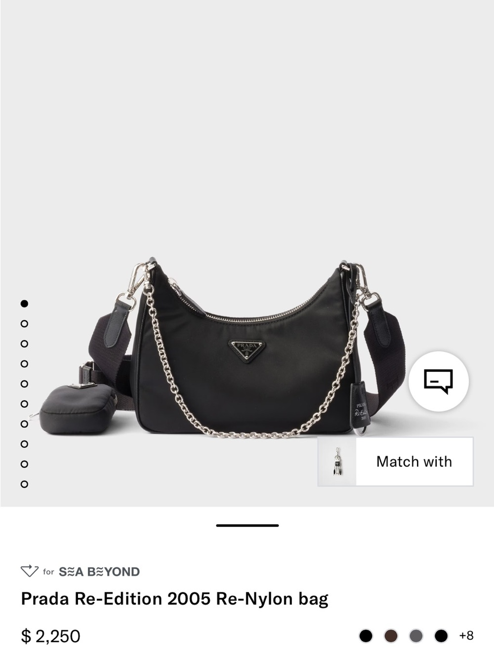 Prada Black Re-Nylon Shoulder Bag with Silver Chain